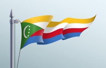 Comoros flag state symbol isolated on background national banner. Greeting card National Independence Day of the Union of the Comoros. Illustration banner with realistic state flag.