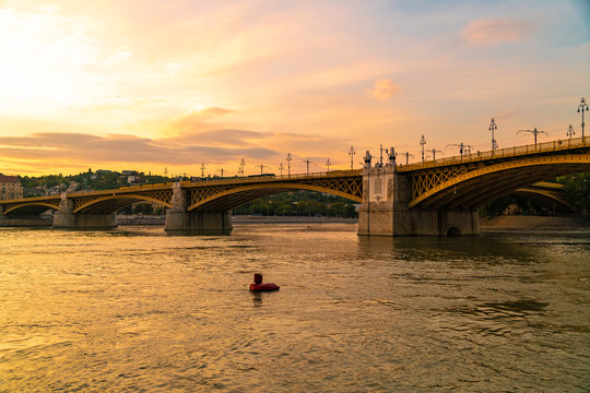 Margaret Bridge Margit hid on the danube by sunset
