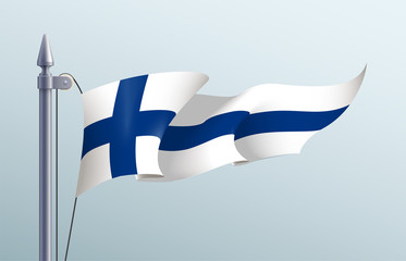 Finland flag state symbol isolated on background national banner. Greeting card National Independence Day of the Republic of Finland. Illustration banner with realistic state flag.