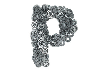 Letter P from steel bearings, 3D rendering