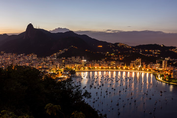 Beautiful sunset view from Sugar Loaf Mountain to city and ocean