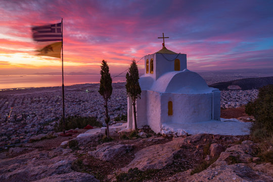 Prophetess Ilias on Himettus mountain and view of Athens.