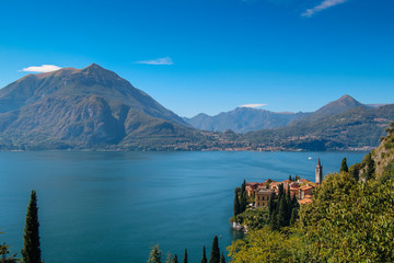 view of varenna lake como italy including lake and mountains