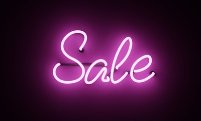 Neon sign, the word Sale on dark background. Discount Background for your design, greeting card, banner.