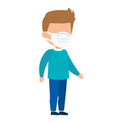 cute boy using face mask isolated icon vector illustration design