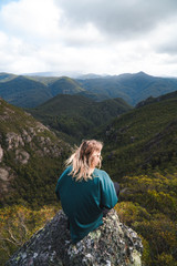 woman overlooking mountains 