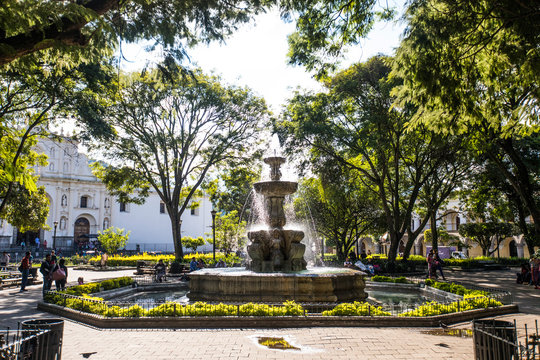 Water fountain, Central Park (Plaza Mayor), Antigua, Guatemala.