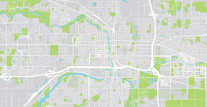Urban vector city map of Lansing, USA. Michigan state capital