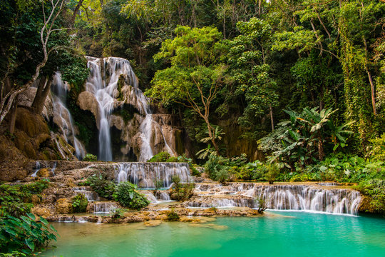 Kuang Si or Kunag Xi waterfalls close to Luang Prabang in Laos
