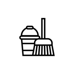 Mop cleanin vector icon in outline, linear style isolated on white background