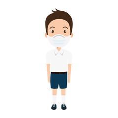 cute boy student using face mask isolated icon vector illustration design