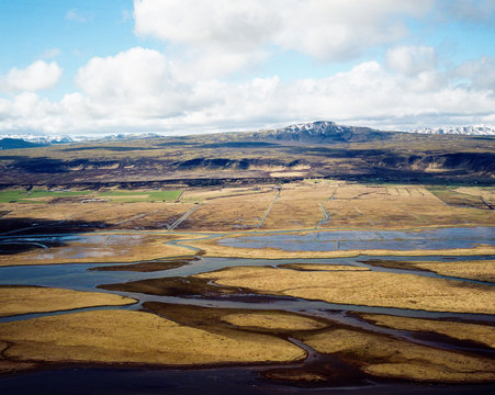 Aerial view of rivers in southern Iceland