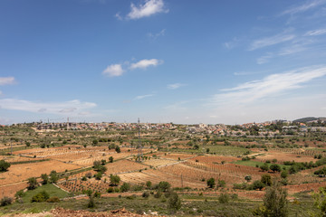 Fototapeta premium top view of agricultural fields in Alon Shvut, Israel.