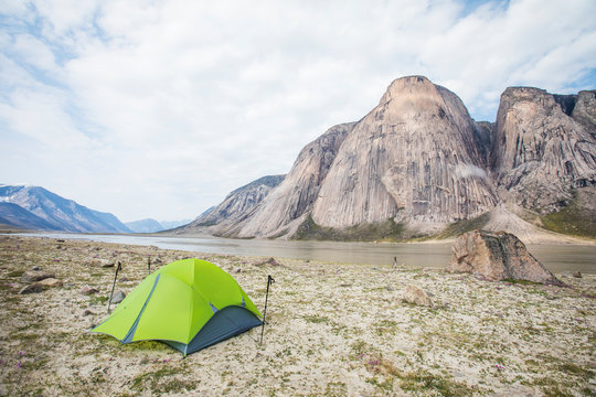 June Valley campsite in Akshayak Pass, Canada.
