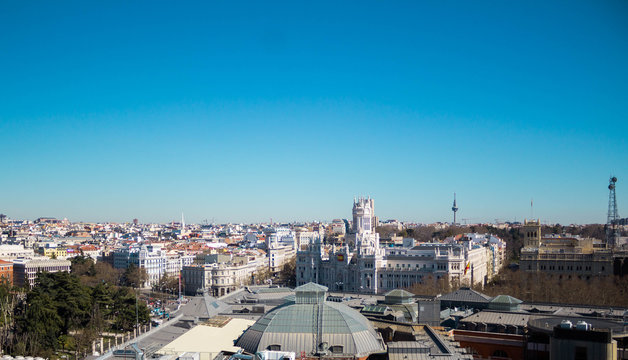 Spain, Madrid, cityscape with Alcala street. Horizontal