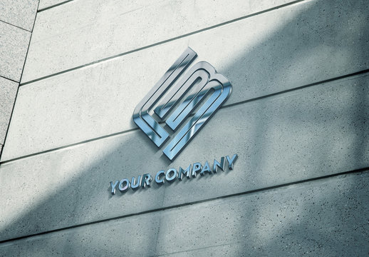 Reflecting Metallic Logo on Building Facade Mockup