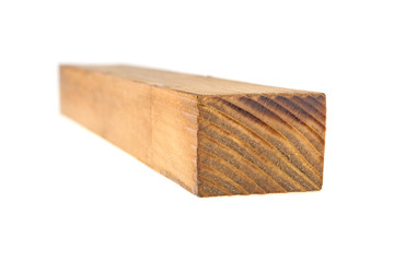 Wooden beam slice isolated on a white background. Acacia board.