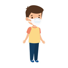 cute boy using face mask isolated icon vector illustration design