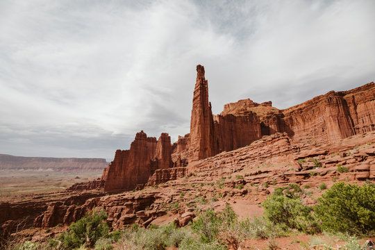 view of the titan, the largest structure of the fisher towers in moab