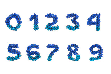 drawing numbers with imitation knitting in blue-violet tones