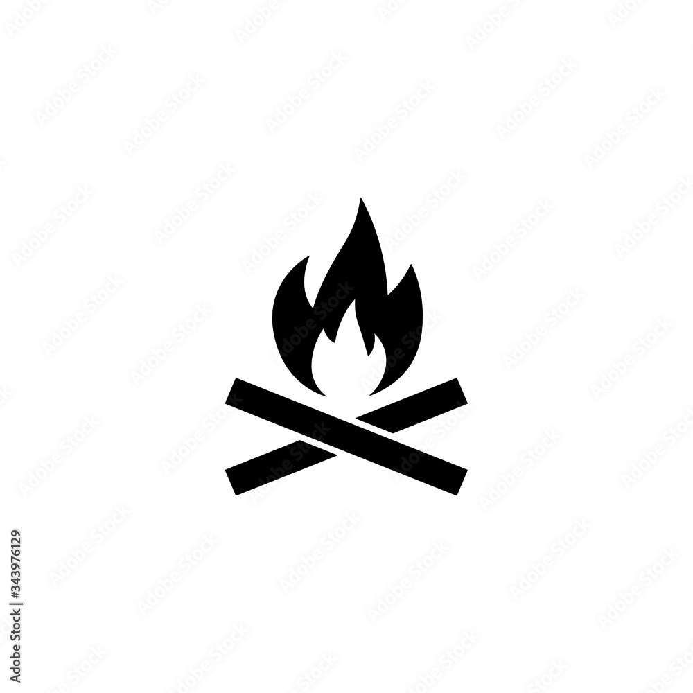 Sticker Bonfire night icon symbol in black flat shape design isolated on white background