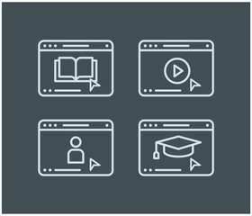 Set of icons online education or education technology. Vector line style illustration