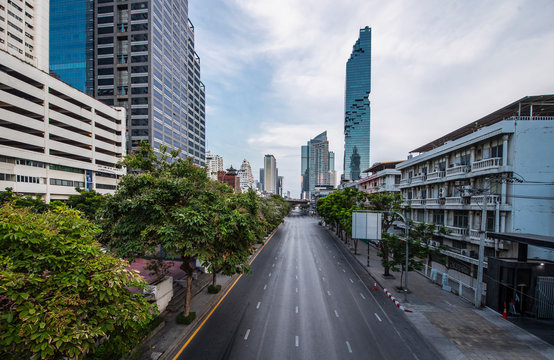 empty street in Bangkok's CBD area