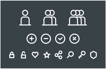 login, account settings, user, profile icons set on white. vector black people icon illustration