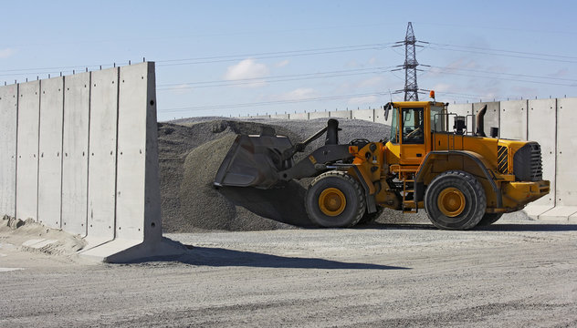 bulldozer at work in gravel mine