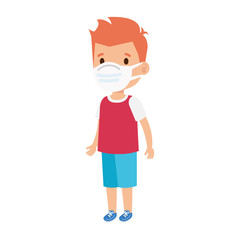 cute boy using face mask isolated icon vector illustration design