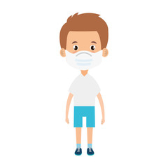 cute boy student using face mask isolated icon vector illustration design