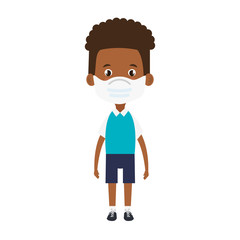 cute boy afro student using face mask isolated icon vector illustration design