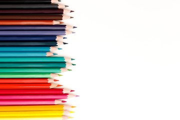 Color pencils isolated on white background. Close up.