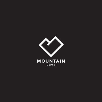 mountain heart logo design vector