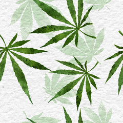  Cannabis leafs seamless pattern as watercolor on paper