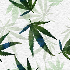  Cannabis leafs seamless pattern as watercolor on paper