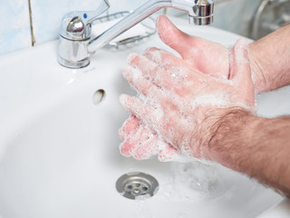Wash hands with soap. Coronavirus protect. COVID-2019 prevention