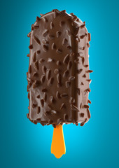 Tasty Chocolate ice cream isolated on blue background