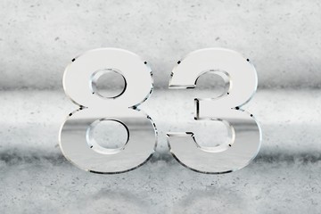 Chrome 3d number 83. Glossy chrome number on scratched metal background. 3d render.