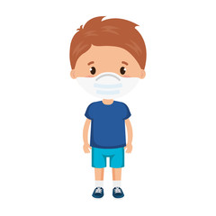 cute boy using face mask isolated icon vector illustration design