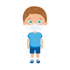 cute boy using face mask isolated icon vector illustration design
