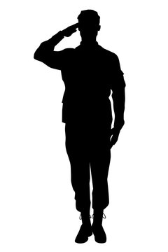 Male Soldier full body silhouette saluting ceremonial greeting army isolated on white background vector