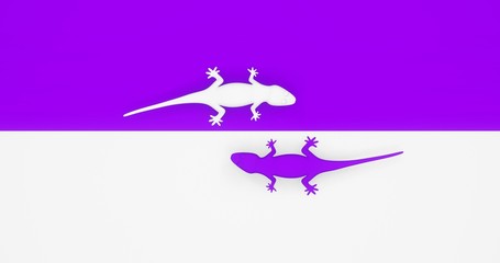 Two Lizard with different color look like want to Fighting. 3D Illustration at white and purple color.