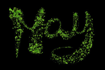 Fototapeta premium The month of May done in green leaves on a black background. Part of a calendar series