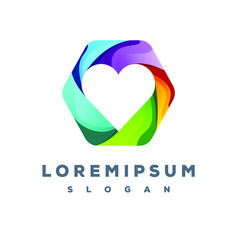 Colorful hexagon and love logo design ready to use