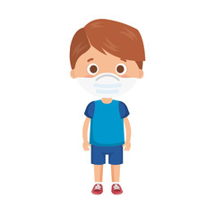 cute boy using face mask isolated icon vector illustration design