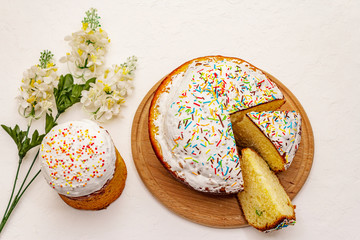 Easter cakes on white putty background. Traditional Orthodox festive bread