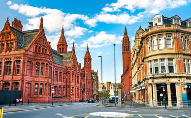 Fototapeta na wymiar Methodist Central Hall and Victoria Law Courts, historic buildings in Birmingham, England