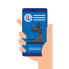 medicine online technology with smartphone and microscope vector illustration design