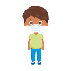 cute boy afro using face mask isolated icon vector illustration design